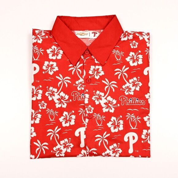 Philadelphia Phillies Hawaiian Shirt Red Floral Chevrolet SGA Mens Size Large - Picture 8 of 8